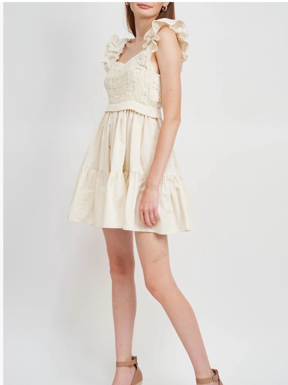 Collette Minidress En Saison knit bodice tiered woven skirt ruffle sleeveless